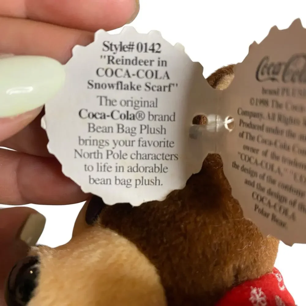 NWT 1998 Coca-Cola Collectible Reindeer Bean Bag Plush holding a Coke Bottle
